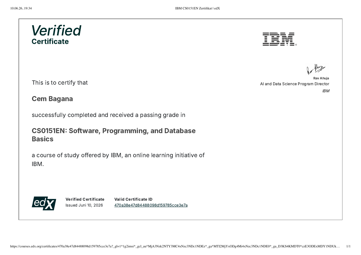 Zertifikat: Software, Programming and Database Basics