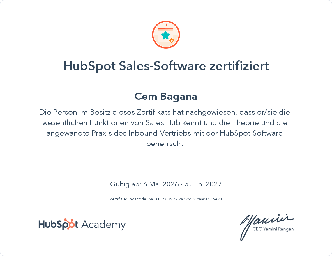 Zertifikat: HubSpot Sales Software