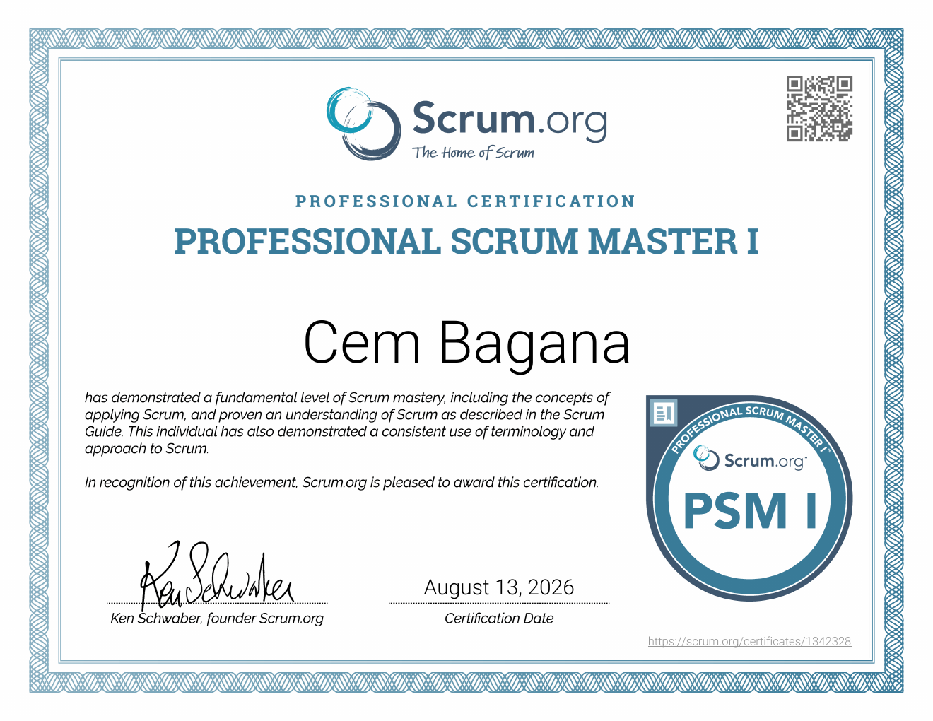 Zertifikat: Professional Scrum Master I (PSM I)