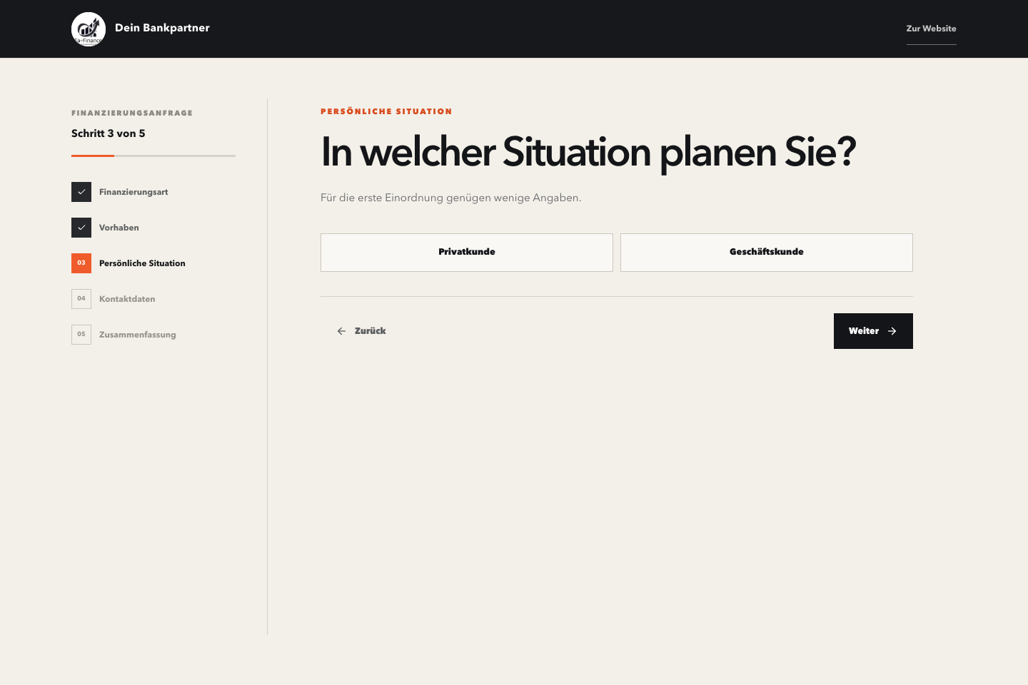 Dritter Schritt der echten Finanzierungsanfrage zur persönlichen Situation