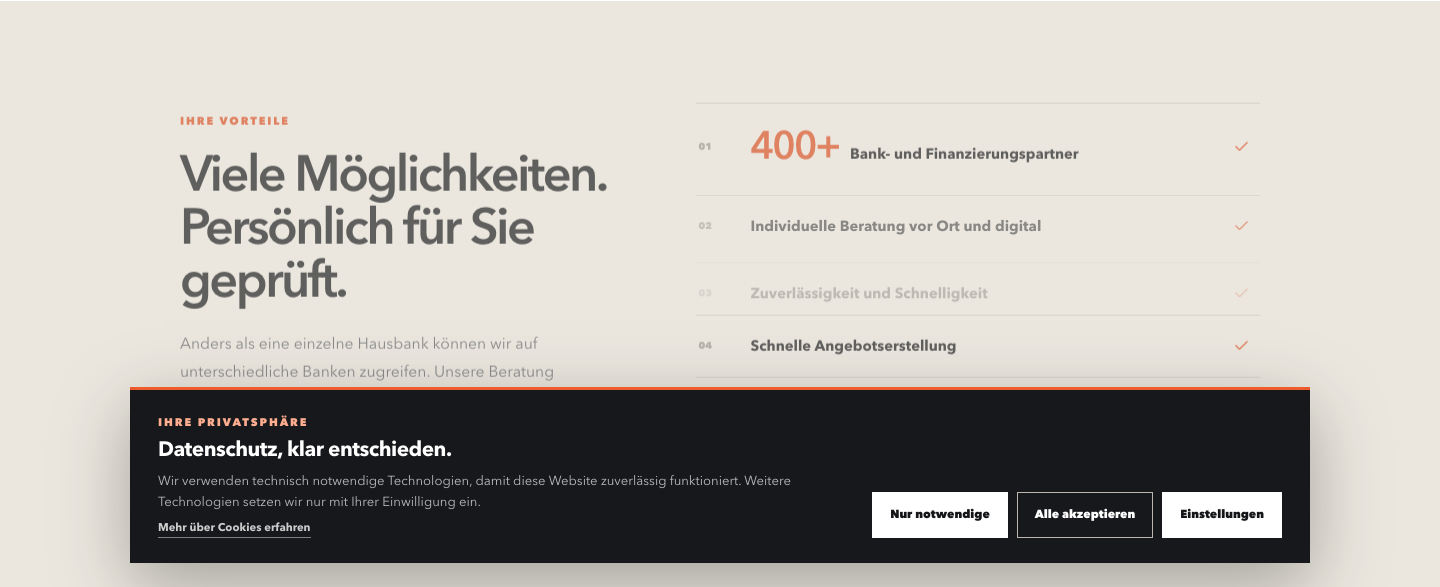 Vorteilsbereich der aktuellen Website