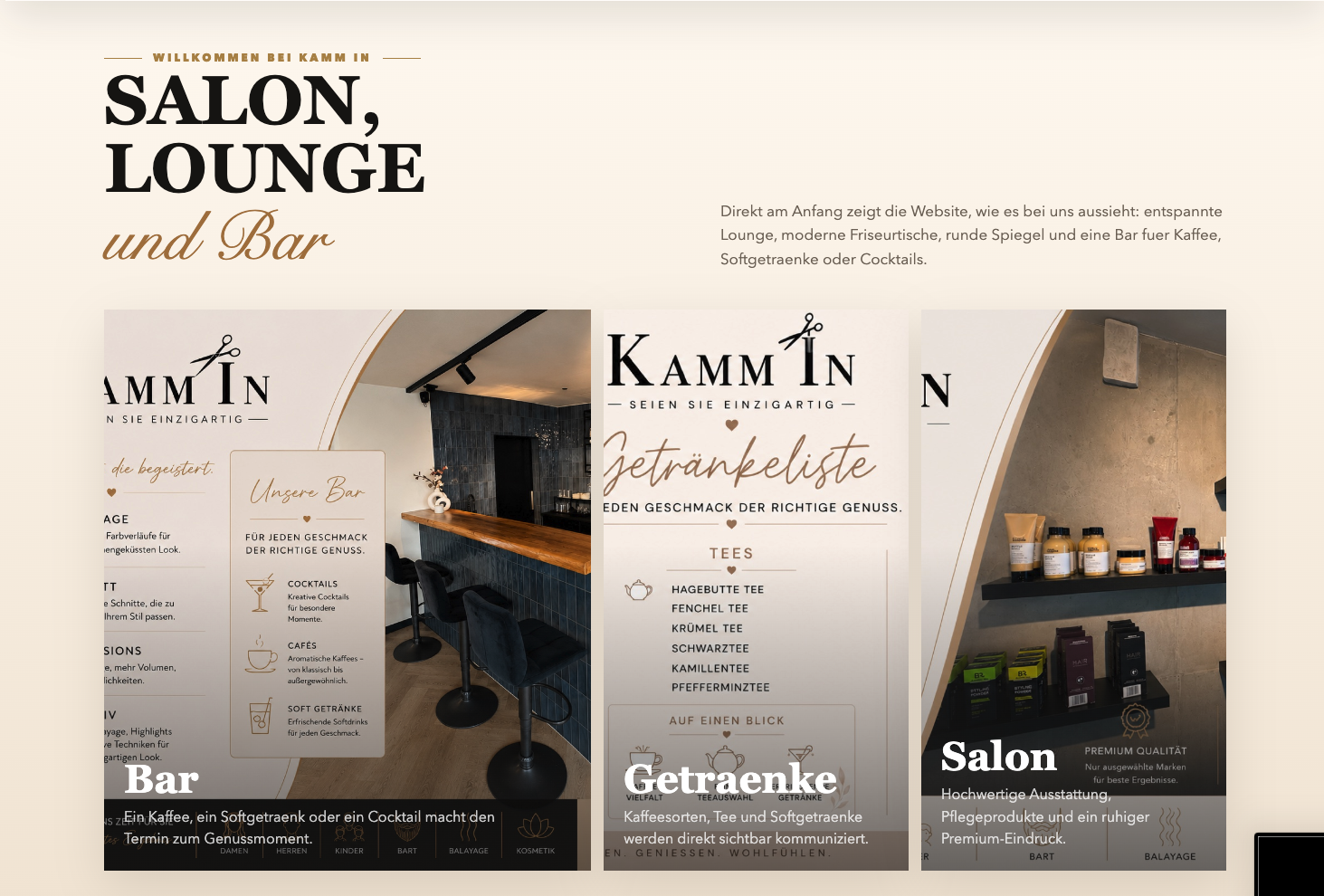 Website-Bereich über Salon, Lounge und Bar